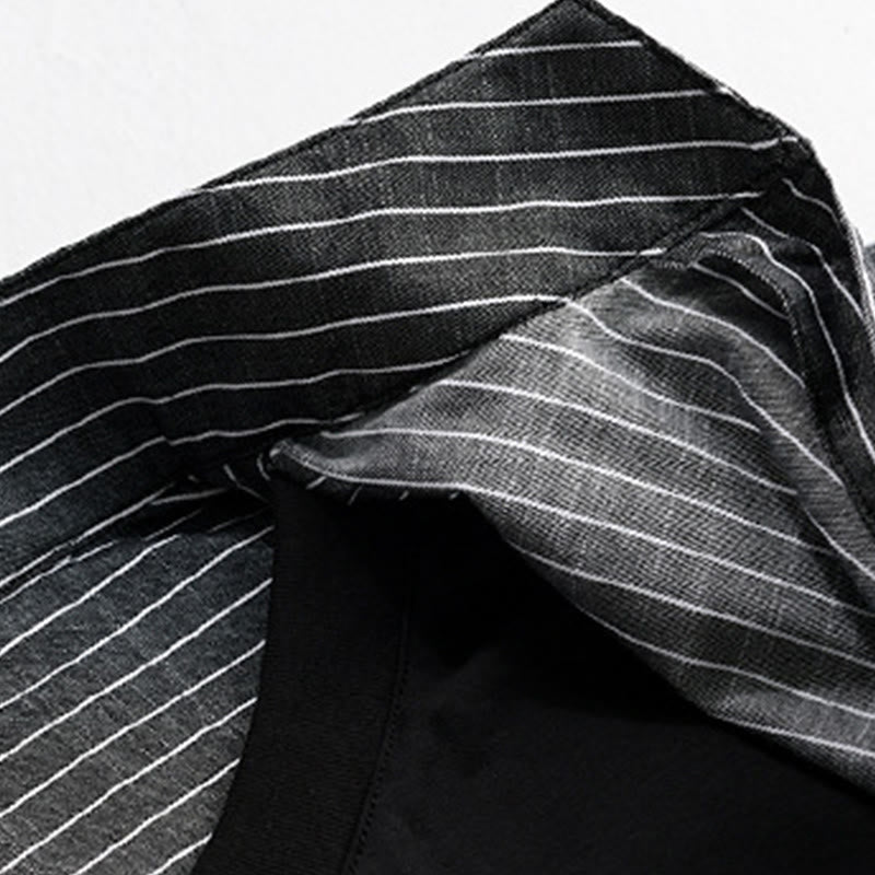 Camisa de algodón de manga larga con cuello alto y rayas 2 en 1 para hombre Buddha Stones Fall - image 13