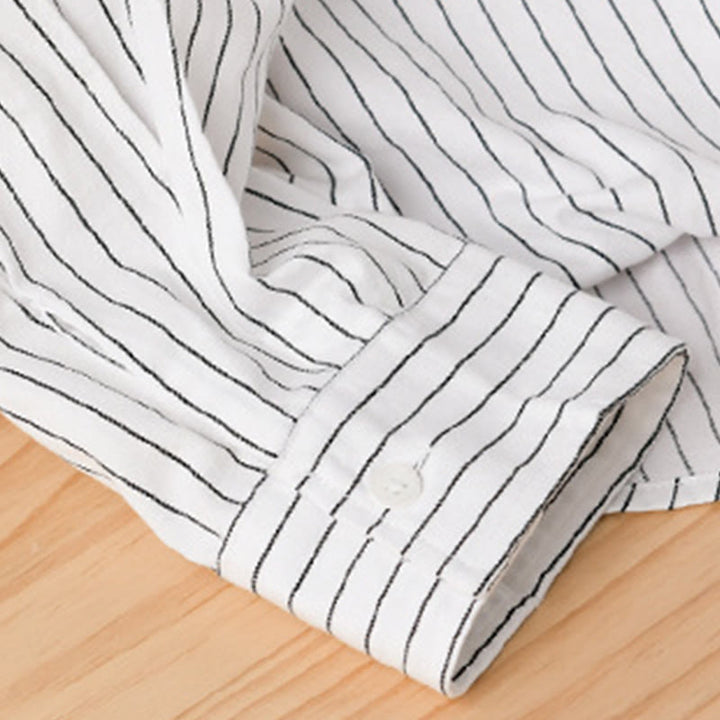 Camisa de algodón de manga larga con cuello alto y rayas 2 en 1 para hombre Buddha Stones Fall - image 8