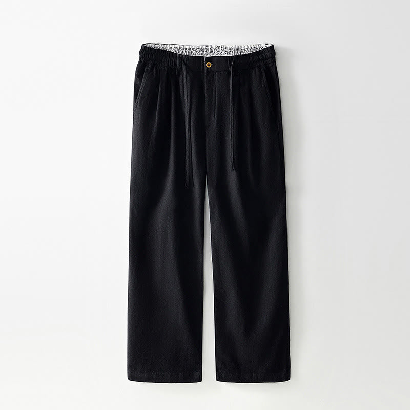 Pantalones anchos de lino con cremallera y cordón para hombre, con estampado de Buddha Stones caídas, con bolsillos - Negro - US/UK/AU44, EU54 (4XL) - image 9