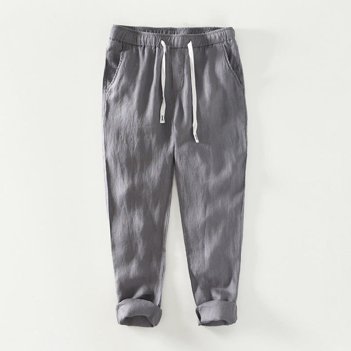 Pantalones de lino hasta el tobillo para hombre con cintura elástica y cordón ajustable con Buddha Stones y bolsillos - Gris - US/UK/AU44, EU54 (4XL) - image 15