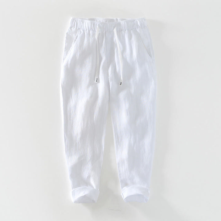 Pantalones de lino hasta el tobillo para hombre con cintura elástica y cordón ajustable con Buddha Stones y bolsillos - Blanco - US/UK/AU44, EU54 (4XL) - image 30