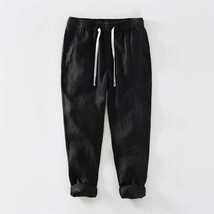 Pantalones de lino hasta el tobillo para hombre con cintura elástica y cordón ajustable con Buddha Stones y bolsillos - Negro - US/UK/AU44, EU54 (4XL) - image 5