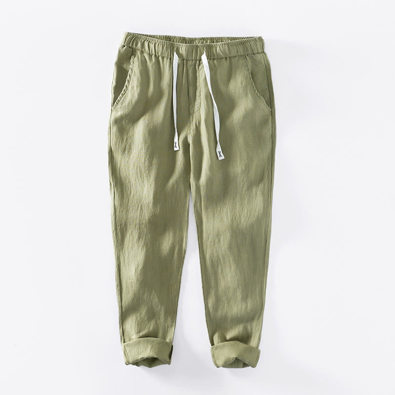 Pantalones de lino hasta el tobillo para hombre con cintura elástica y cordón ajustable con Buddha Stones y bolsillos - AmarilloVerde - US/UK/AU44, EU54 (4XL) - image 21