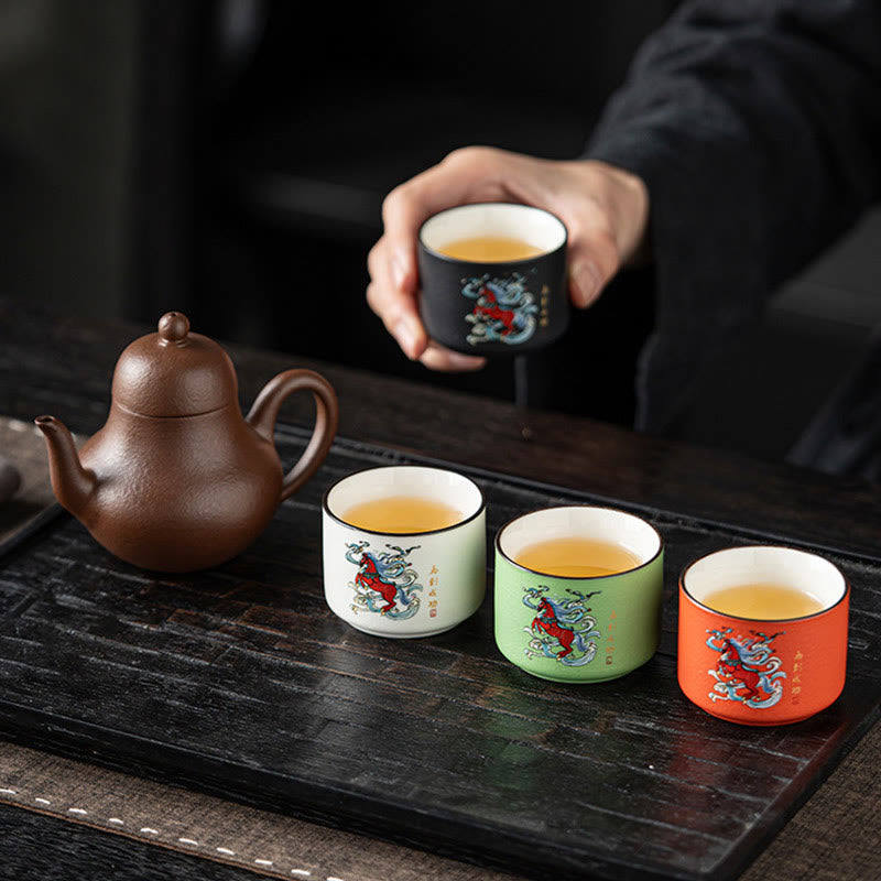 Taza de té de cerámica pintada a mano con Buddha Stones del Año del Caballo, taza de té de Kung Fu  - image 11