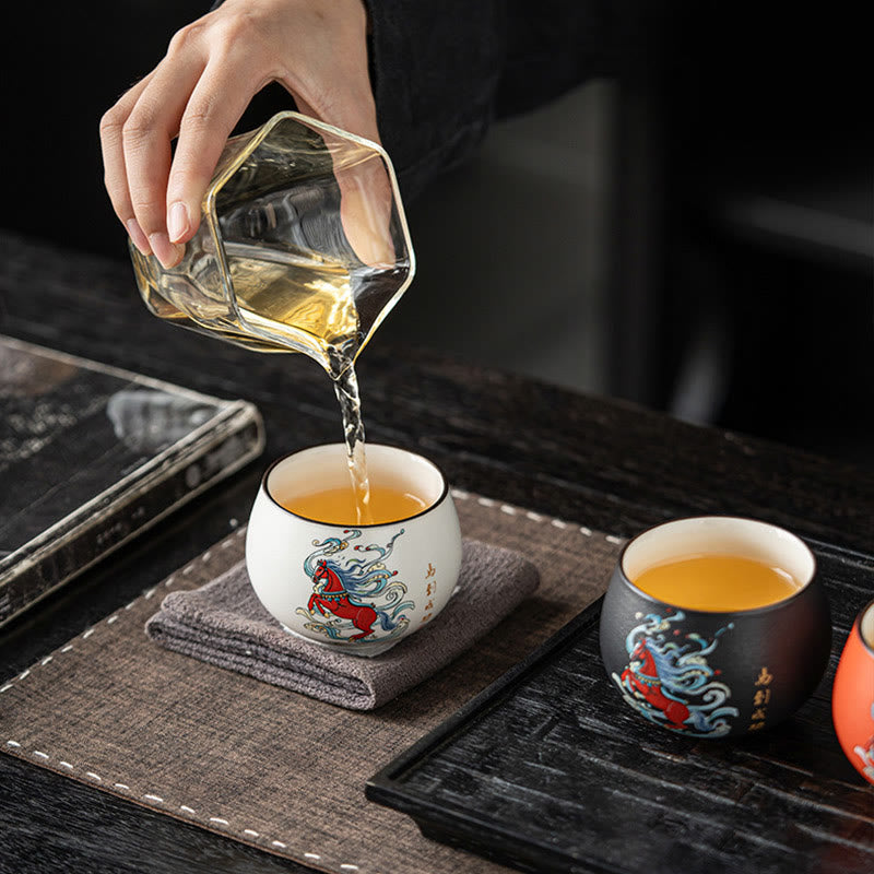 Taza de té de cerámica pintada a mano con Buddha Stones del Año del Caballo, taza de té de Kung Fu  - image 3