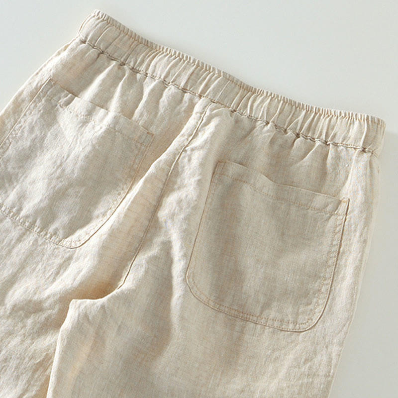 Pantalones de lino hasta el tobillo para hombre con cintura elástica y cordón ajustable con Buddha Stones y bolsillos - image 2