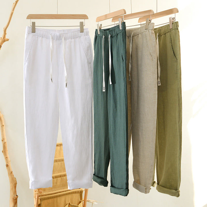 Pantalones de lino hasta el tobillo para hombre con cintura elástica y cordón ajustable con Buddha Stones y bolsillos - image 32