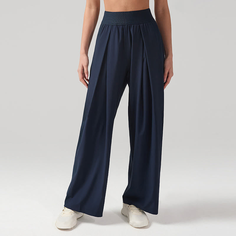 Pantalones deportivos de yoga con bolsillos y pierna ancha para mujer, transpirables, de color liso, con Buddha Stones - Azul acero - US12，UK/AU16，EU44 (XL) - image 5