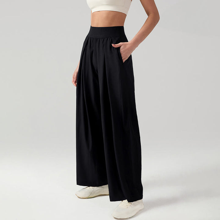 Pantalones deportivos de yoga con bolsillos y pierna ancha para mujer, transpirables, de color liso, con Buddha Stones - image 4