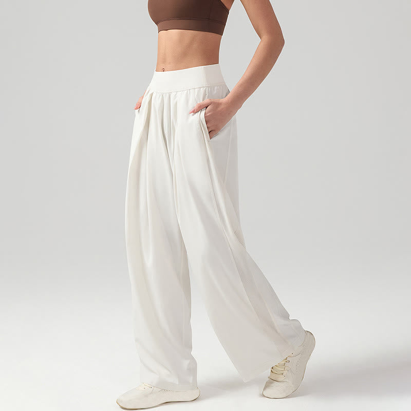 Pantalones deportivos de yoga con bolsillos y pierna ancha para mujer, transpirables, de color liso, con Buddha Stones - image 1