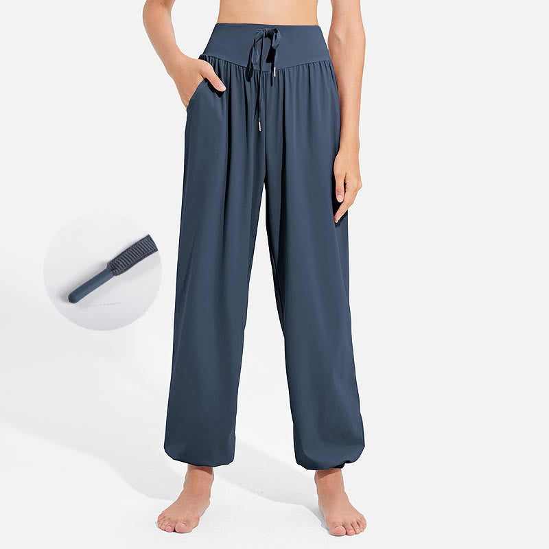 Pantalones deportivos de yoga con cintura elástica y cordón ajustable para mujer, con Buddha Stones y bolsillos. - Azul acero - US8-10，UK/AU12-14，EU40-42 (2XL) - image 21