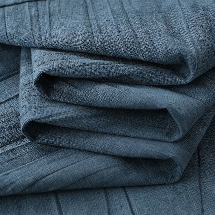 Camisa de algodón y ramio de manga corta con diseño plisado liso de verano para hombre con medio botón y diseño de Buddha Stones - image 8