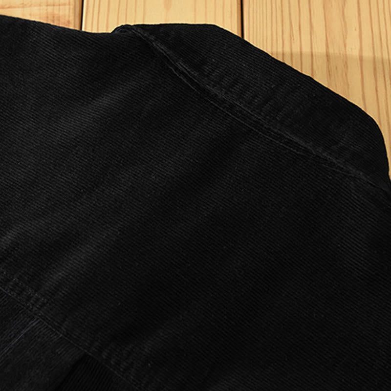 Camisa de pana de algodón para hombre, manga larga, cuello alto, botones y bolsillo decorativo con Buddha Stones en otoño - image 16