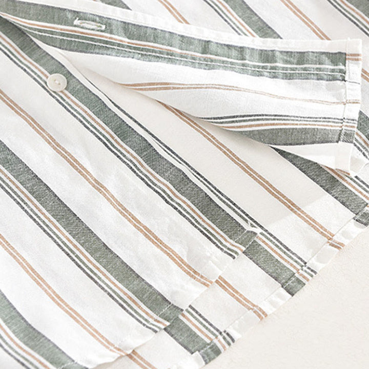 Camisa de algodón para hombre con Buddha Stones otoñales, bolsillos decorativos, botones, manga larga, manga tres cuartos y manga corta - image 15