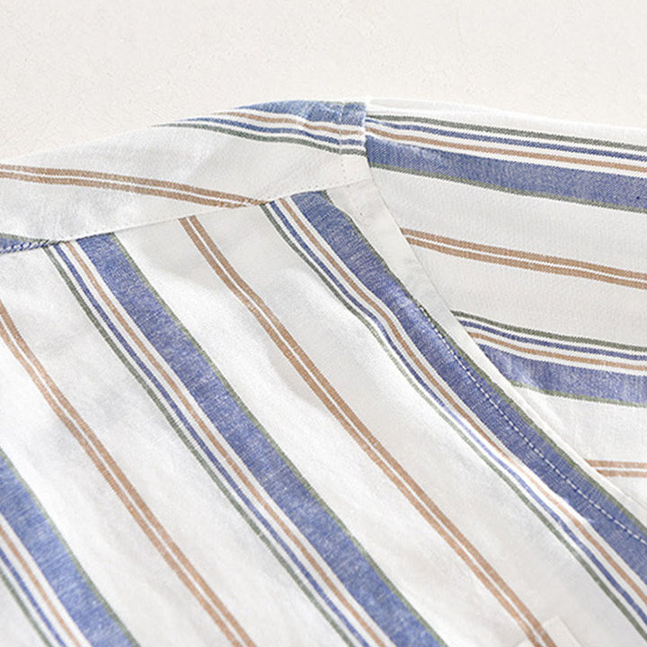 Camisa de algodón para hombre con Buddha Stones otoñales, bolsillos decorativos, botones, manga larga, manga tres cuartos y manga corta - image 5