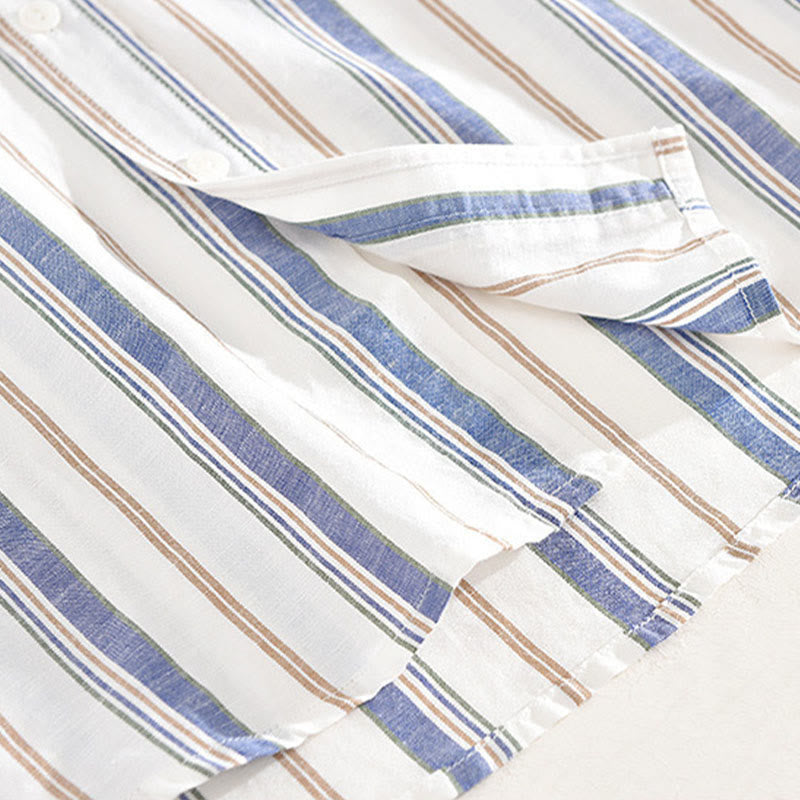 Camisa de algodón para hombre con Buddha Stones otoñales, bolsillos decorativos, botones, manga larga, manga tres cuartos y manga corta - image 8