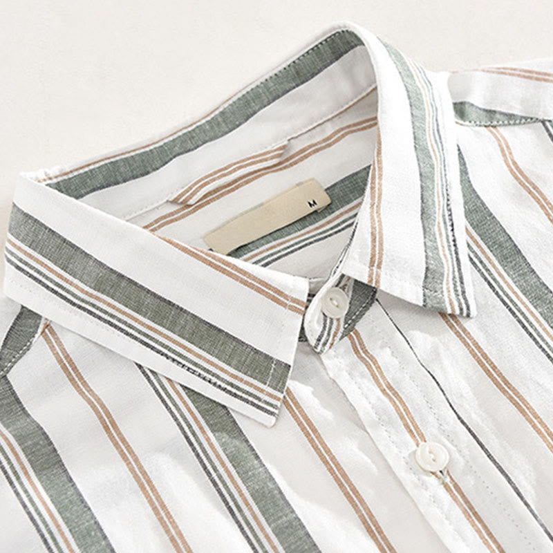 Camisa de algodón para hombre con Buddha Stones otoñales, bolsillos decorativos, botones, manga larga, manga tres cuartos y manga corta - image 13