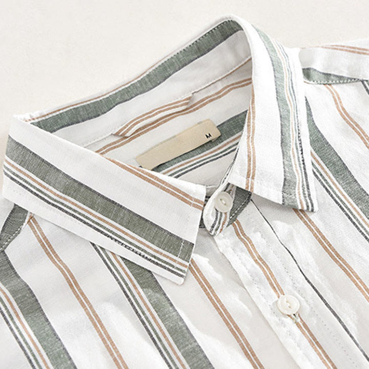 Camisa de algodón para hombre con Buddha Stones otoñales, bolsillos decorativos, botones, manga larga, manga tres cuartos y manga corta - image 13