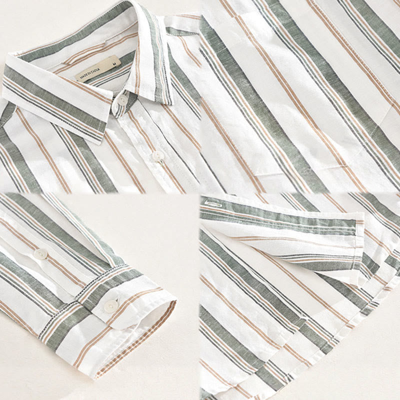 Camisa de algodón para hombre con Buddha Stones otoñales, bolsillos decorativos, botones, manga larga, manga tres cuartos y manga corta - image 17