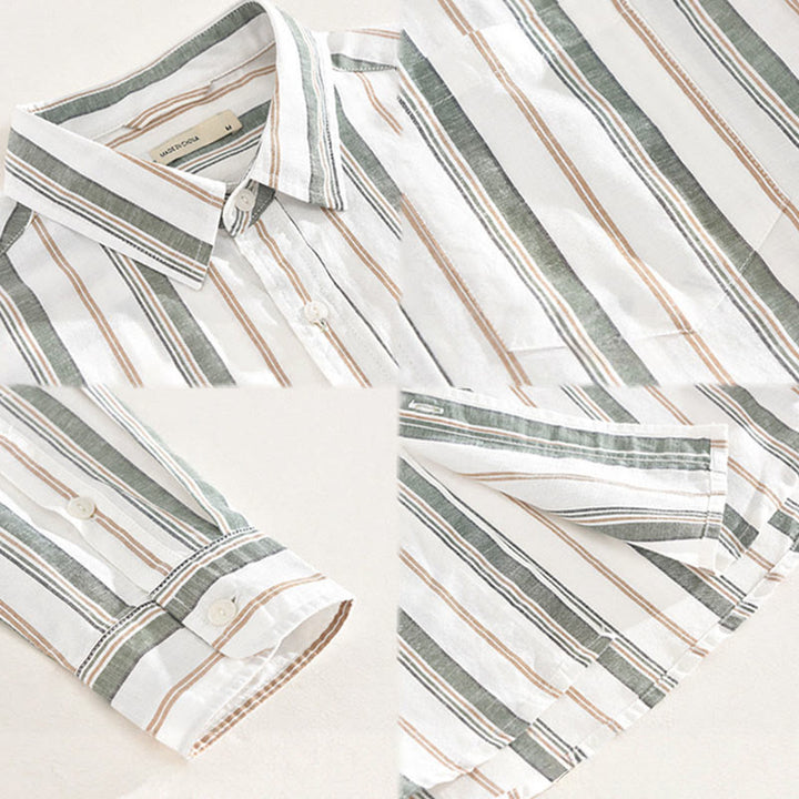 Camisa de algodón para hombre con Buddha Stones otoñales, bolsillos decorativos, botones, manga larga, manga tres cuartos y manga corta - image 17