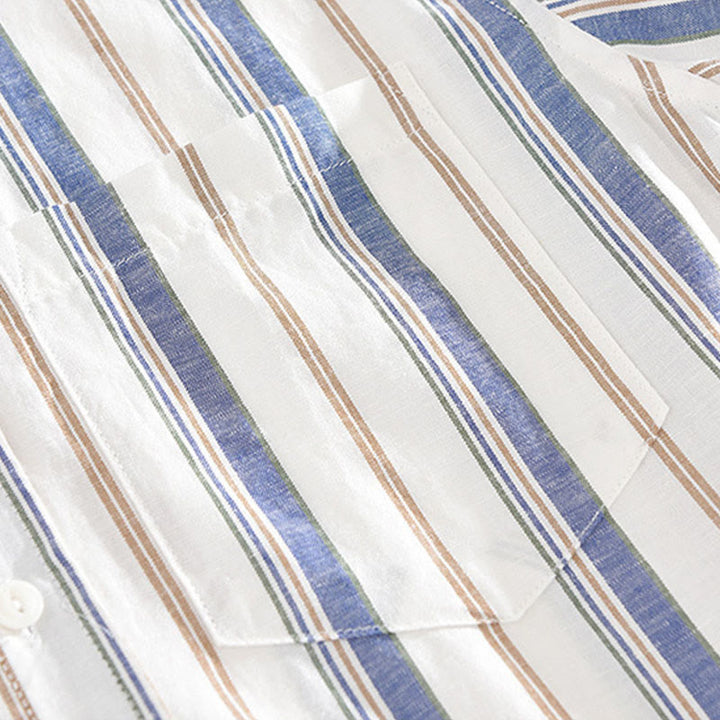 Camisa de algodón para hombre con Buddha Stones otoñales, bolsillos decorativos, botones, manga larga, manga tres cuartos y manga corta - image 6