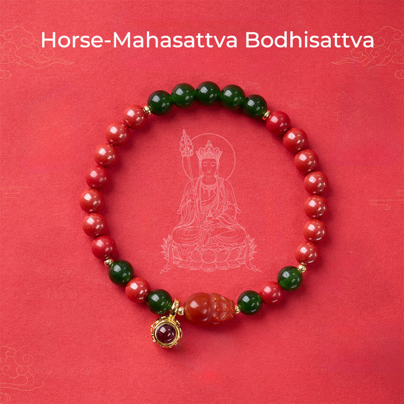 Pulsera con micrograbado de Buddha Stones y bendición de cinabrio del zodíaco chino. - Bodhisattva Mahasattva Caballo - image 0
