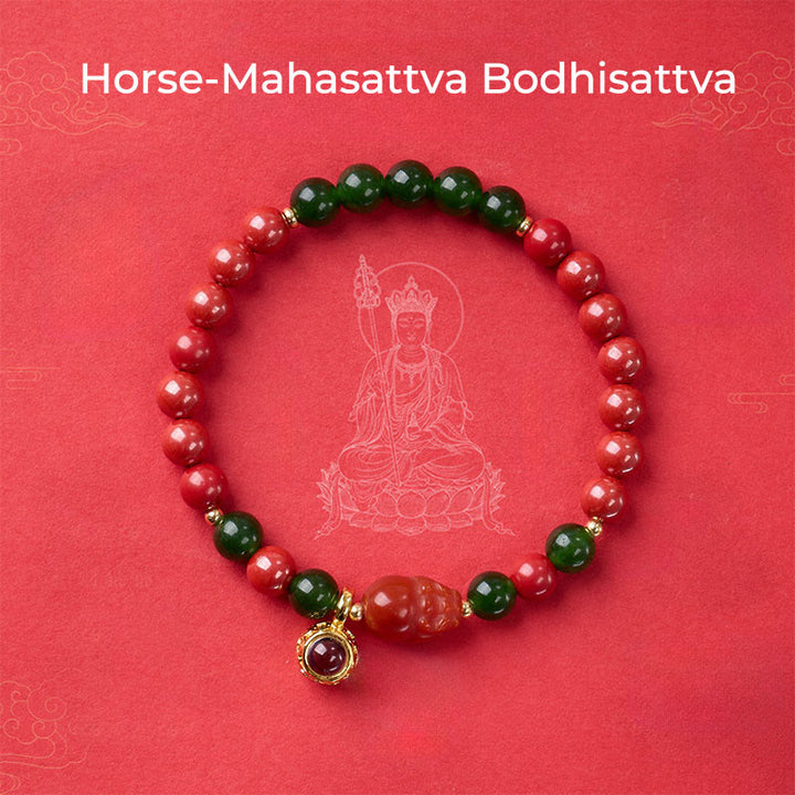 Pulsera con micrograbado de Buddha Stones y bendición de cinabrio del zodíaco chino. - Bodhisattva Mahasattva Caballo - image 0