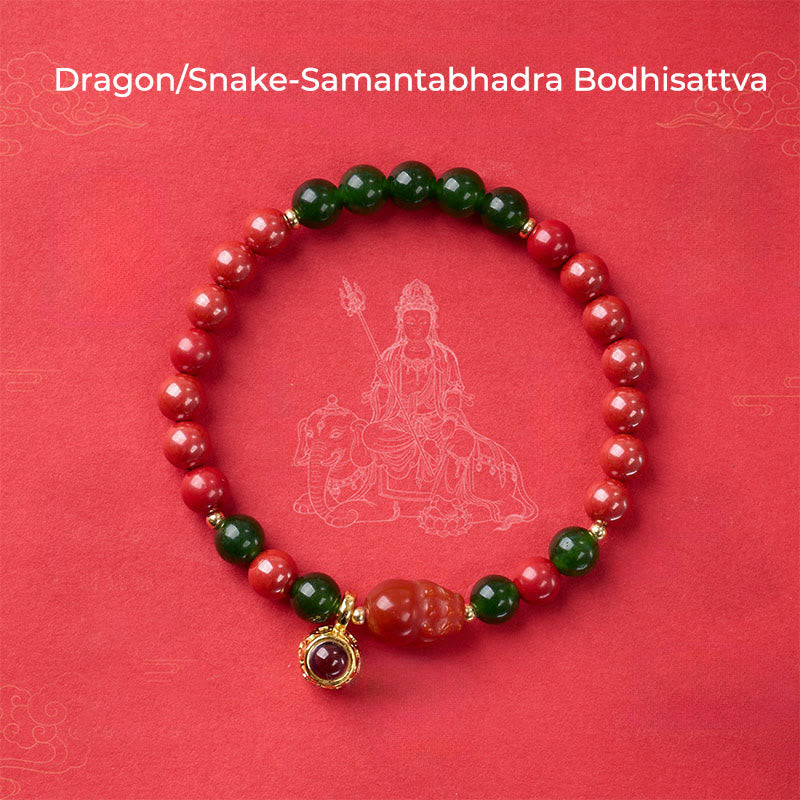 Pulsera con micrograbado de Buddha Stones y bendición de cinabrio del zodíaco chino. - Dragón/Serpiente-Samantabhadra Bodhisattva - image 14
