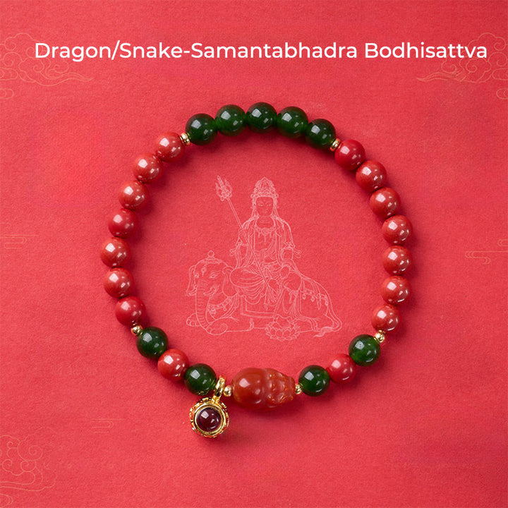 Pulsera con micrograbado de Buddha Stones y bendición de cinabrio del zodíaco chino. - Dragón/Serpiente-Samantabhadra Bodhisattva - image 14
