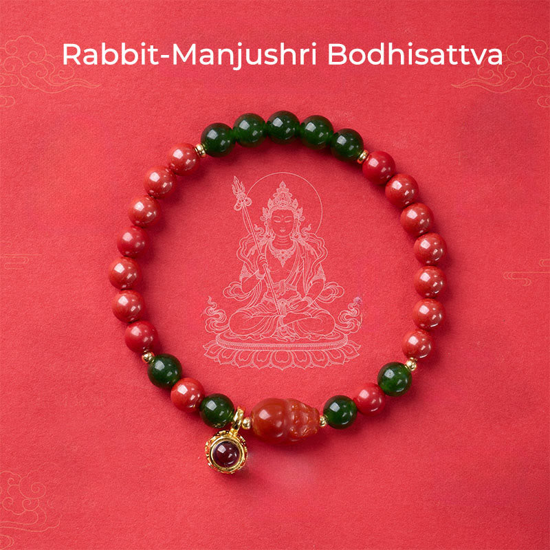 Pulsera con micrograbado de Buddha Stones y bendición de cinabrio del zodíaco chino. - Bodhisattva Conejo-Manjushri - image 12
