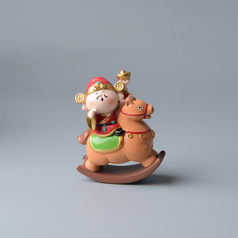 Buddha Stones, Año del Caballo, Dios de la Riqueza, Bolsa de Dinero, Éxito, Prosperidad, Decoración de Escritorio - Caballo marrón arena y dios de la riqueza (11 x 8,5 x 4,5 cm) - image 1