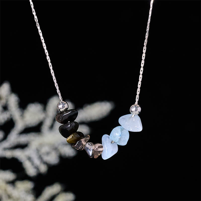 Collar con colgante de fuerza de cristal rosa, cuarzo fresa, granate, aguamarina y obsidiana negra de Buddha Stones - Obsidiana negra, cuarzo ahumado, aguamarina - image 0