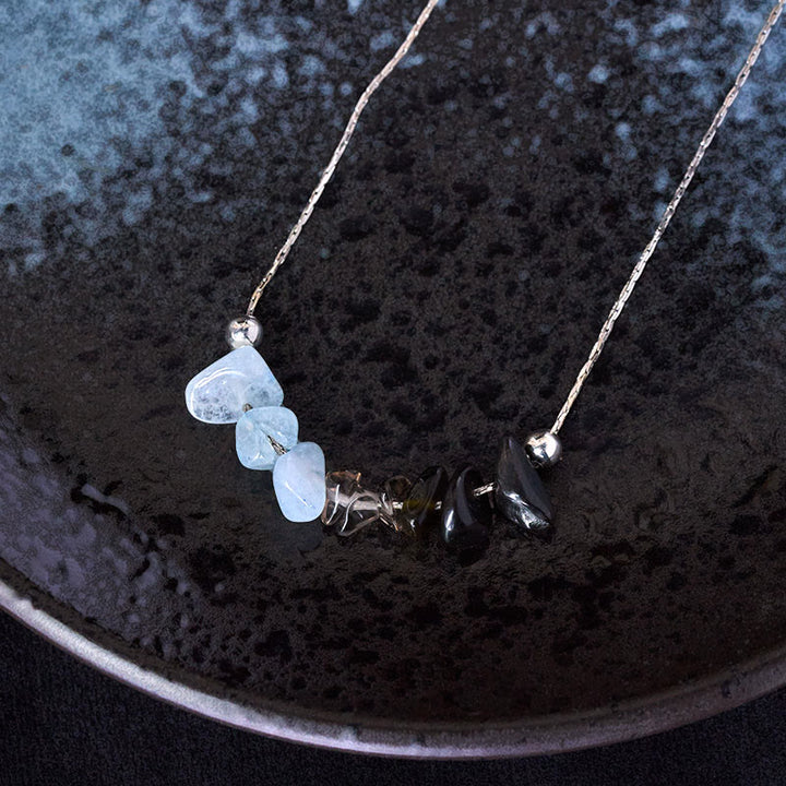 Collar con colgante de fuerza de cristal rosa, cuarzo fresa, granate, aguamarina y obsidiana negra de Buddha Stones - image 1