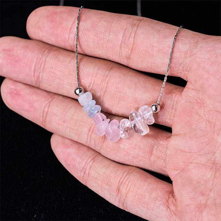 Collar con colgante de fuerza de cristal rosa, cuarzo fresa, granate, aguamarina y obsidiana negra de Buddha Stones - image 12