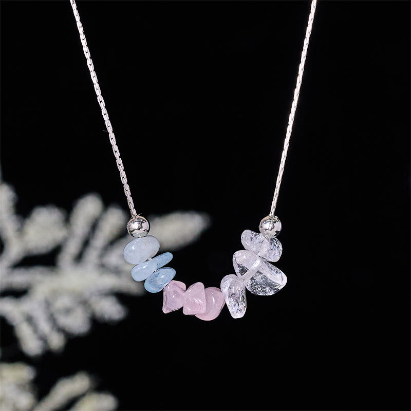 Collar con colgante de fuerza de cristal rosa, cuarzo fresa, granate, aguamarina y obsidiana negra de Buddha Stones - Cristal rosa aguamarina - image 8