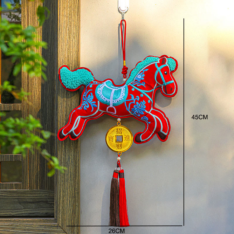 Buddha Stones bordadas con el Año del Caballo, monedas de cobre, campana, borla, riqueza, éxito, decoración colgante - image 5
