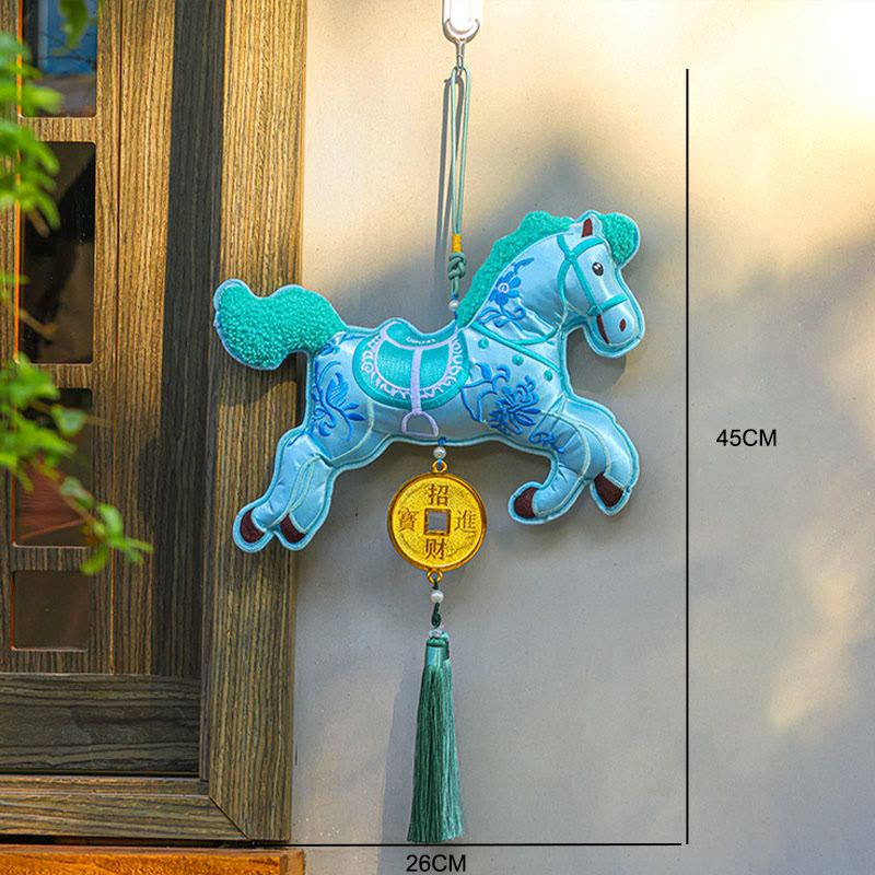 Buddha Stones bordadas con el Año del Caballo, monedas de cobre, campana, borla, riqueza, éxito, decoración colgante - image 2