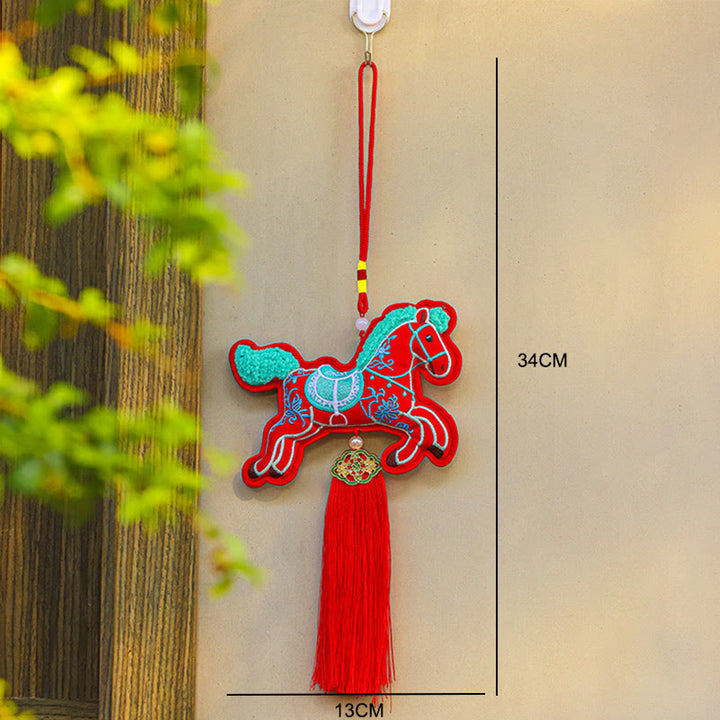 Buddha Stones bordadas con el Año del Caballo, monedas de cobre, campana, borla, riqueza, éxito, decoración colgante - image 10
