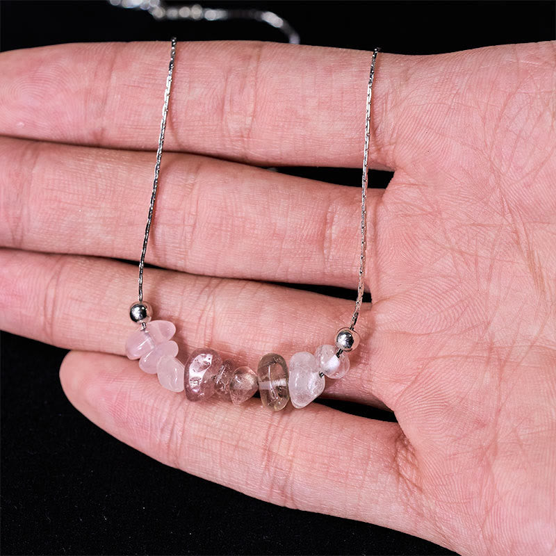 Collar con colgante de fuerza de cristal rosa, cuarzo fresa, granate, aguamarina y obsidiana negra de Buddha Stones - image 24