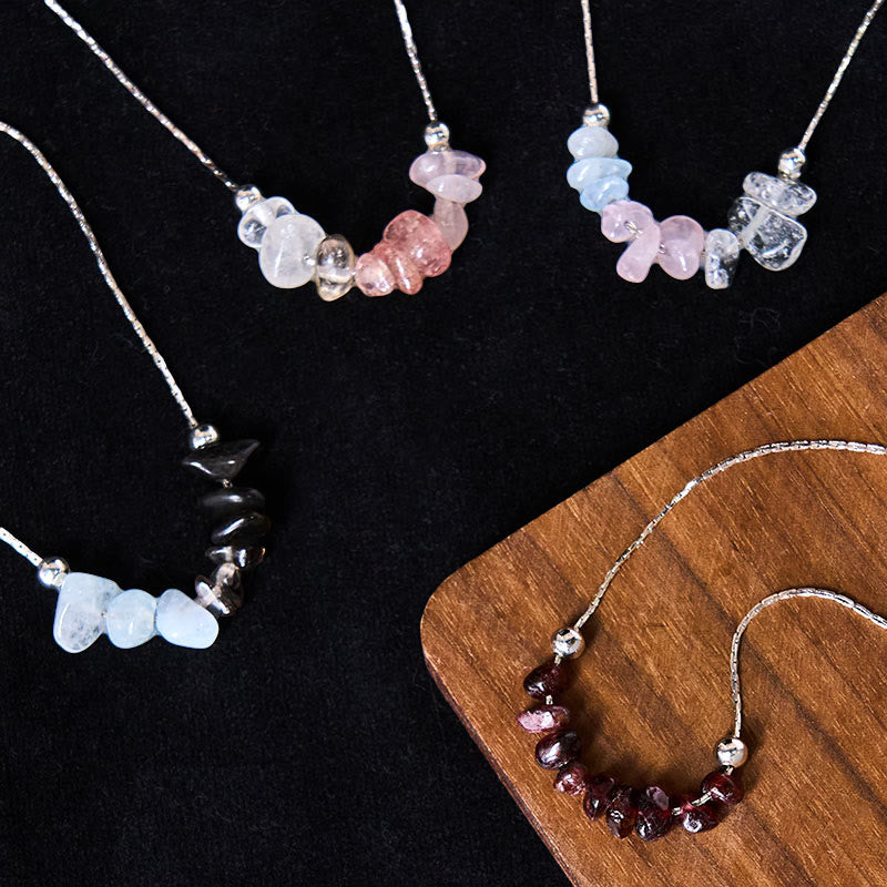 Collar con colgante de fuerza de cristal rosa, cuarzo fresa, granate, aguamarina y obsidiana negra de Buddha Stones - image 26