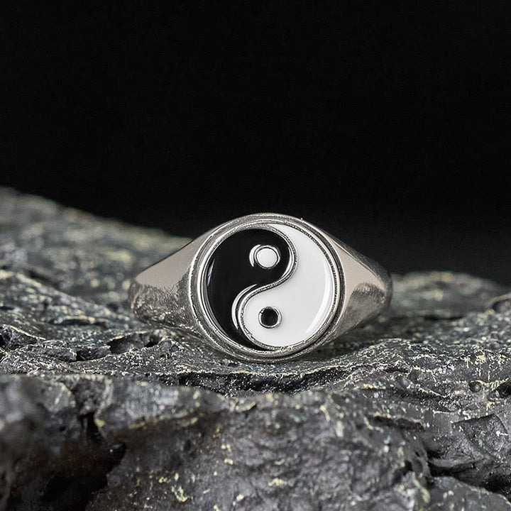 Anillo de la suerte ajustable YinYang de cobre con Buddha Stones - Bagua de cobre negro (ajustable) - image 0