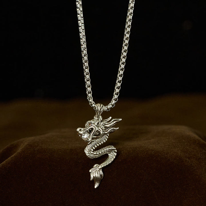 Colgante de cobre con Buddha Stones y dragón para la suerte - Dragón de cobre con cadena de acero - image 0