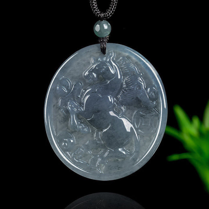 Collar con colgantes de jade y Buddha Stones del Año del Caballo para la suerte y la abundancia - Caballo de jade - image 0