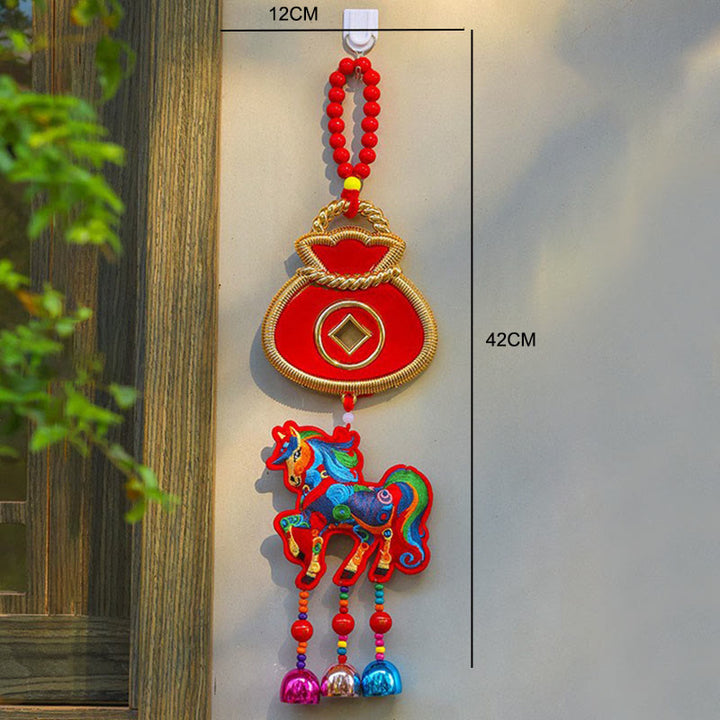 Buddha Stones, Año del Caballo, Bordado, Bolsa de Dinero, Calabaza, Monedas de Cobre, Campana, Amuleto, Decoración Colgante para el Éxito - image 10