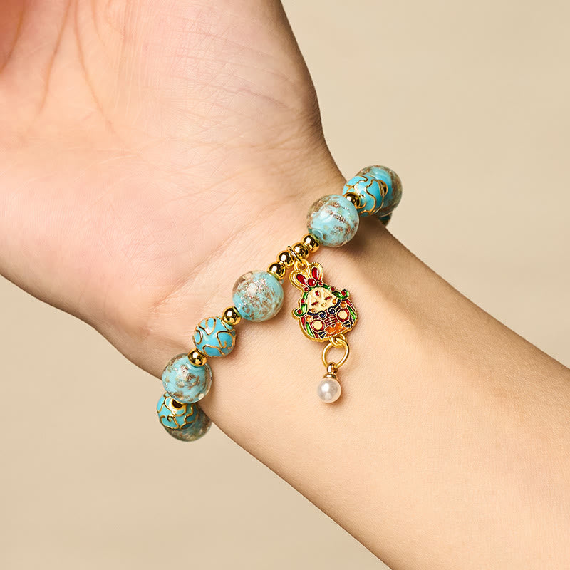 Pulsera de la suerte de cristal Liuli con conejo y Buddha Stones - image 4