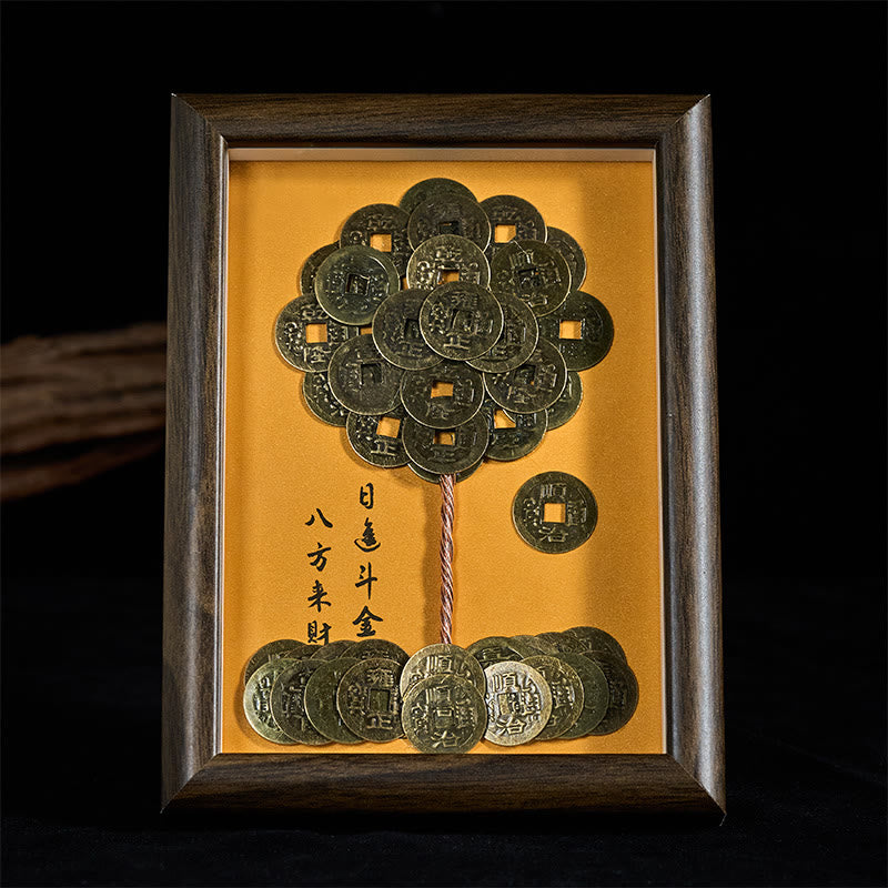 Marco de fotos con Buddha Stones y monedas de los Cinco Emperadores para atraer la fortuna y la protección, adorno para decoración del hogar. - Árbol de monedas de los cinco emperadores - image 0