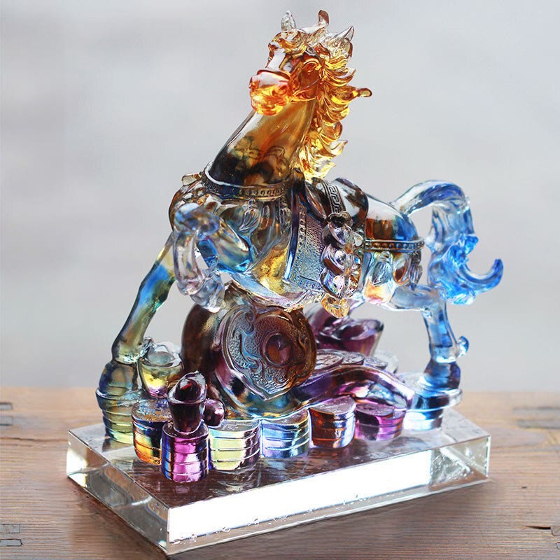 Buddha Stones talladas del Año del Caballo, Caballo Ruyi, Liuli, pieza de arte de cristal, prosperidad, decoración para el hogar y la oficina. - image 6