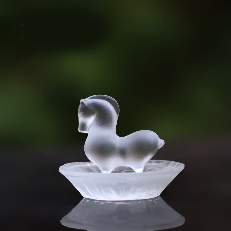 Buddha Stones Año del Caballo Vaina de Loto Hoja de Loto Liuli Pieza de Arte de Cristal Decoración Energética para el Hogar y la Oficina - Almohadilla para caballo y loto - image 11