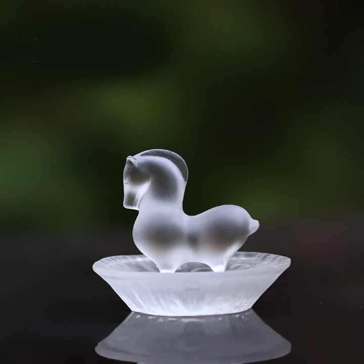 Buddha Stones Año del Caballo Vaina de Loto Hoja de Loto Liuli Pieza de Arte de Cristal Decoración Energética para el Hogar y la Oficina - Almohadilla para caballo y loto - image 11