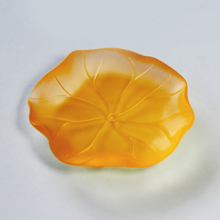 Buddha Stones Año del Caballo Vaina de Loto Hoja de Loto Liuli Pieza de Arte de Cristal Decoración Energética para el Hogar y la Oficina - Almohadilla de hoja de loto naranja 7,5 x 1,5 cm - image 14